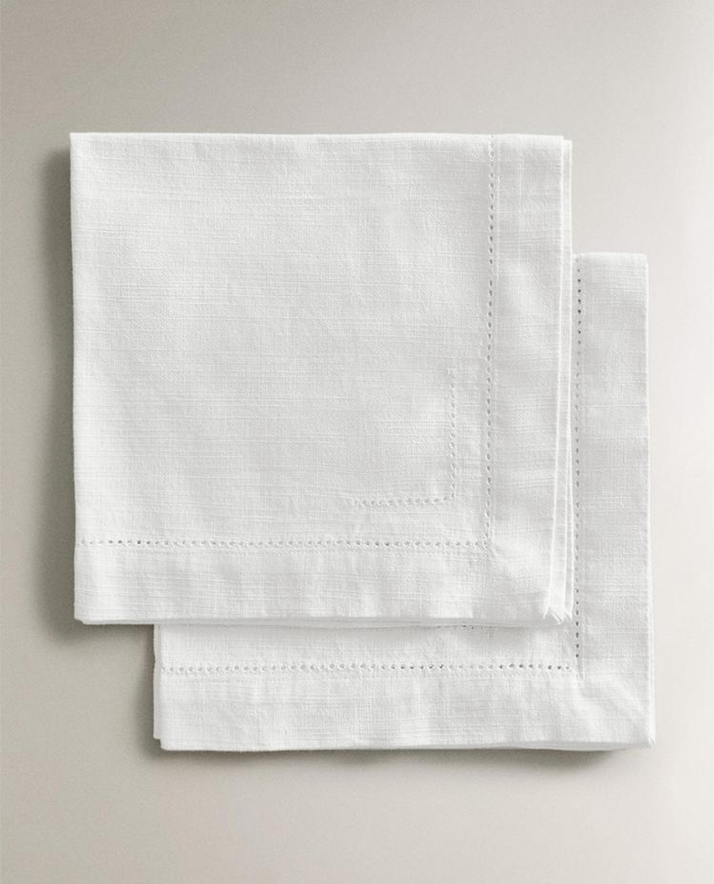 ZARA HOME НАБОР ХЛОПКОВЫХ САЛФЕТОК С МЕРЕЖКОЙ (2 ШТ.), БЕЛЫЙ