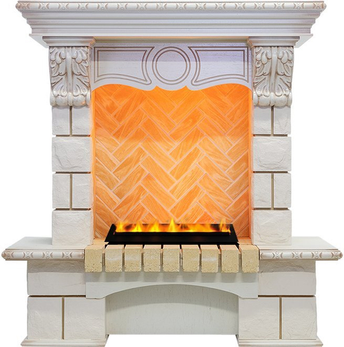 Каминокомплект Pierre Luxe - Слоновая кость / Шампань (Высота 975мм) с очагом Cassette 400 LNH-INT PS (без дров)