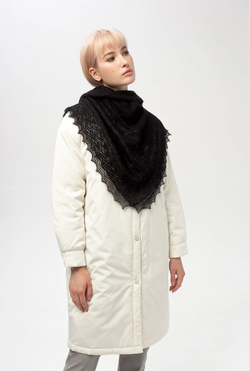 Оренбургский пуховый платок с шелком АШ100-07 черный