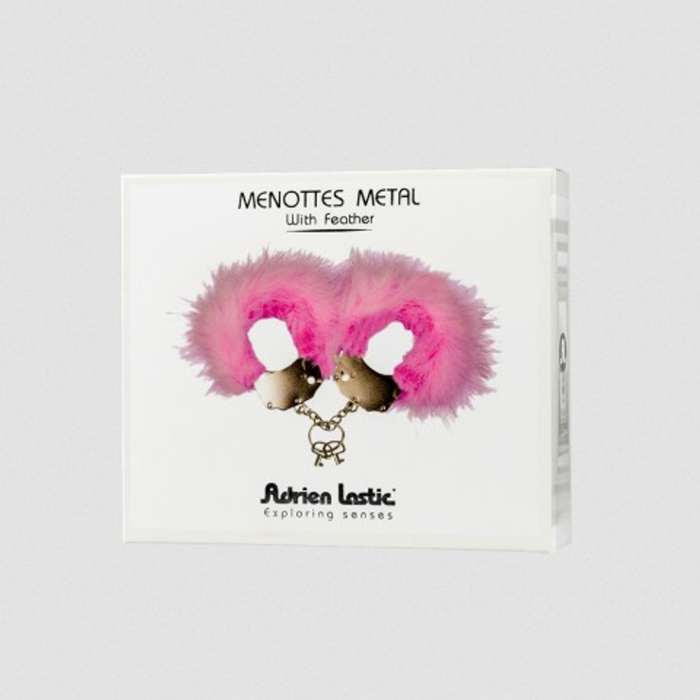 Наручники Adrien Lastic M металл с розовыми перьями