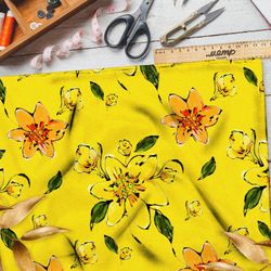 Ткань барби жёлтые оранжевые цветы