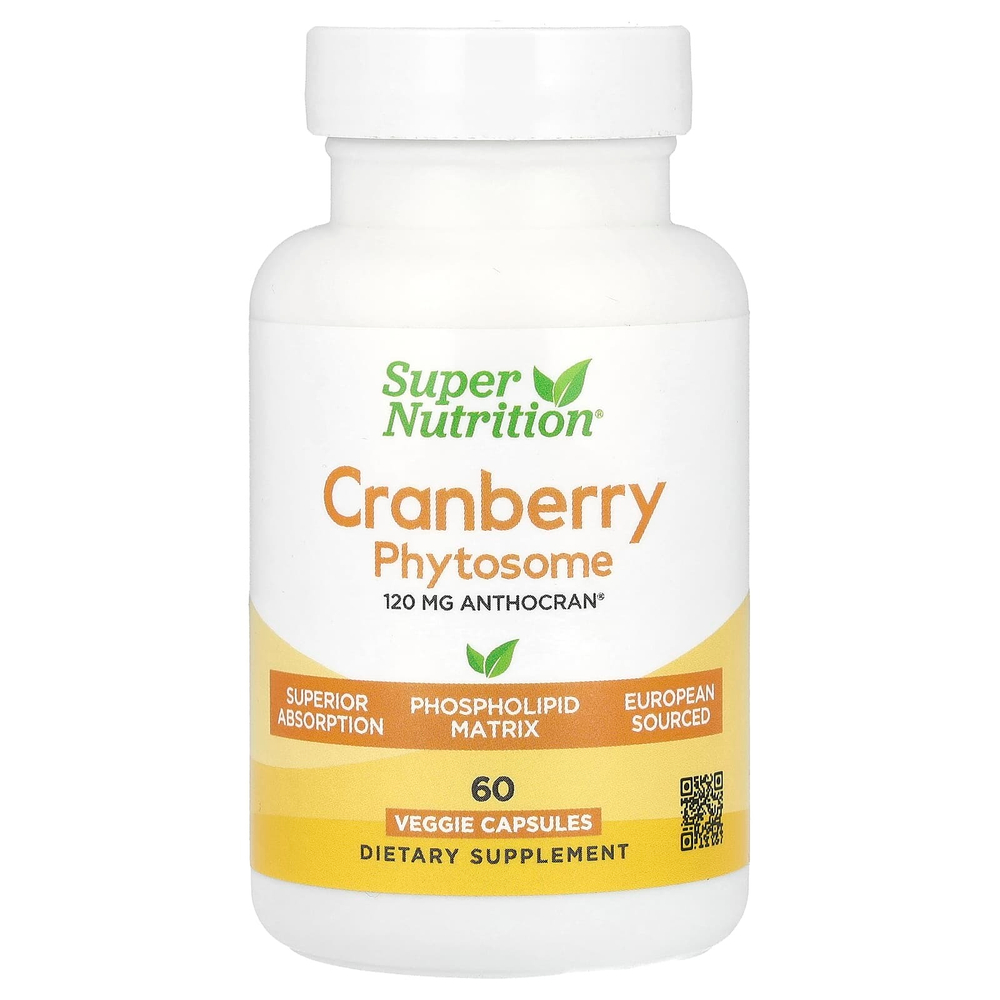 Super Nutrition, Cranberry Phytosome Anthocran®, фитосомы клюквы, 120 мг, 60 растительных капсул