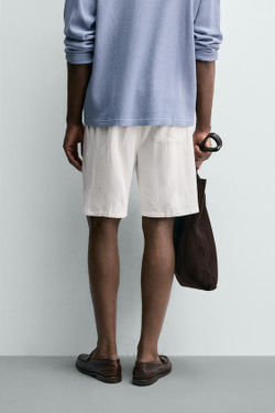 ZARA БЕРМУДЫ RELAXED FIT ИЗ ВИСКОЗЫ И ЛЬНА, БЕЛЫЙ