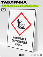 Табличка для обеспечения безопасности "Опасно для окружающей среды", для производства, предприятия, организаций, 40х30 см, Silver Plane x Айдентика Технолоджи