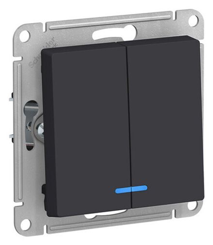 Выключатель двухклавишный Systeme Electric AtlasDesign Карбон с подсветкой 10А