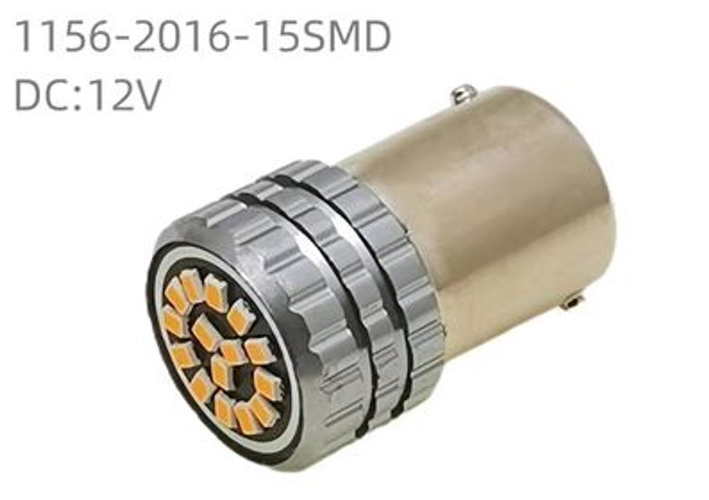 Светодиод 24V T25  15SMD 2016 WHITE (BA15S 1конт) плоский, насечка на ободке #24T25/15SMD/2016