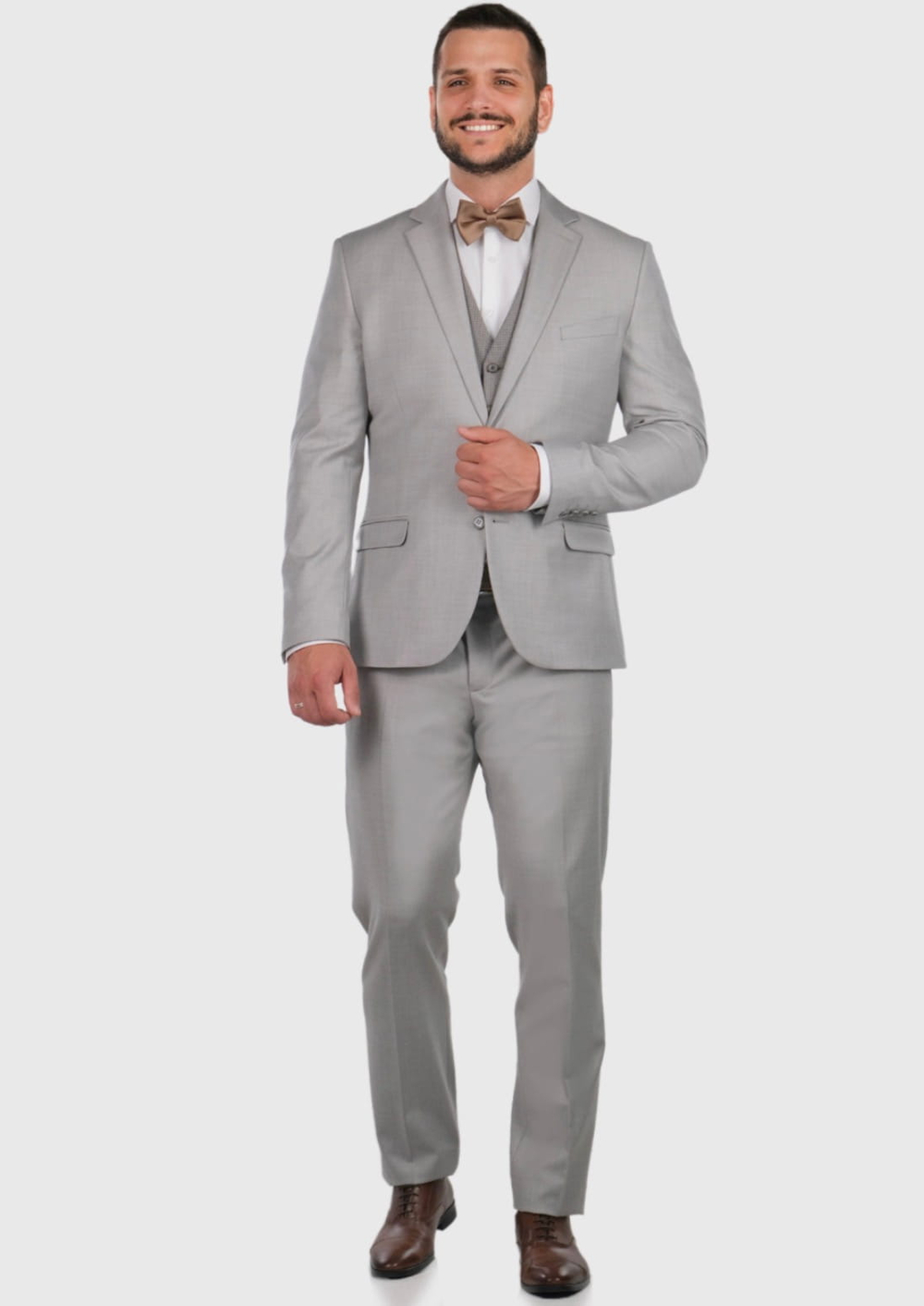 Мужской костюм тройка (серо-бежевый) А100