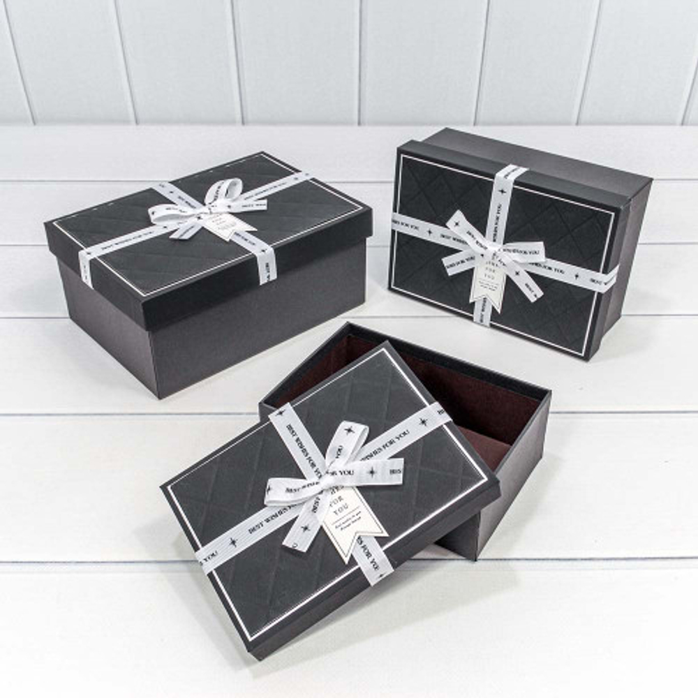 Коробка 22.5х16х9.5 см Набор 3 шт с белым бантом (Черный)
