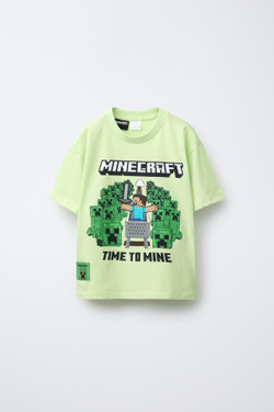 ZARA ПИЖАМА С ФУТБОЛКОЙ И ШОРТАМИ-БЕРМУДАМИ MINECRAFT © MOJANG AB. ™, НЕОНОВО-ЛАЙМОВЫЙ