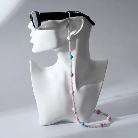 Цепочка для очков "Бусинки" бабл-гам, цвет розово-голубой, 70 см