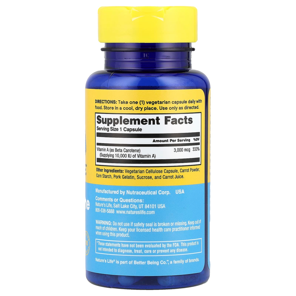 Nature's Life, Бета-каротин, 3000 мкг, 100 капсул