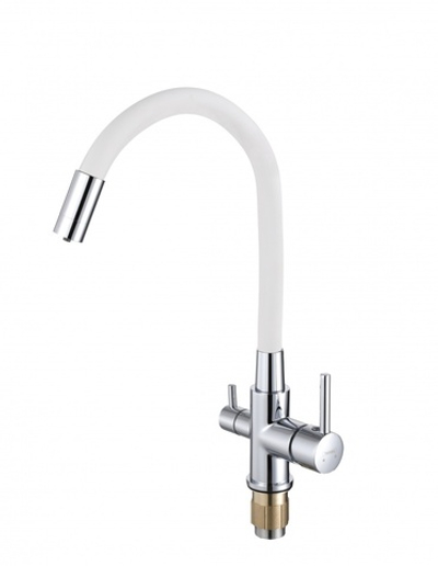 15080-F Смес. для кухни с гиб шланг и под фильт (хром/бел.) латунь HANSEN (10/1шт)