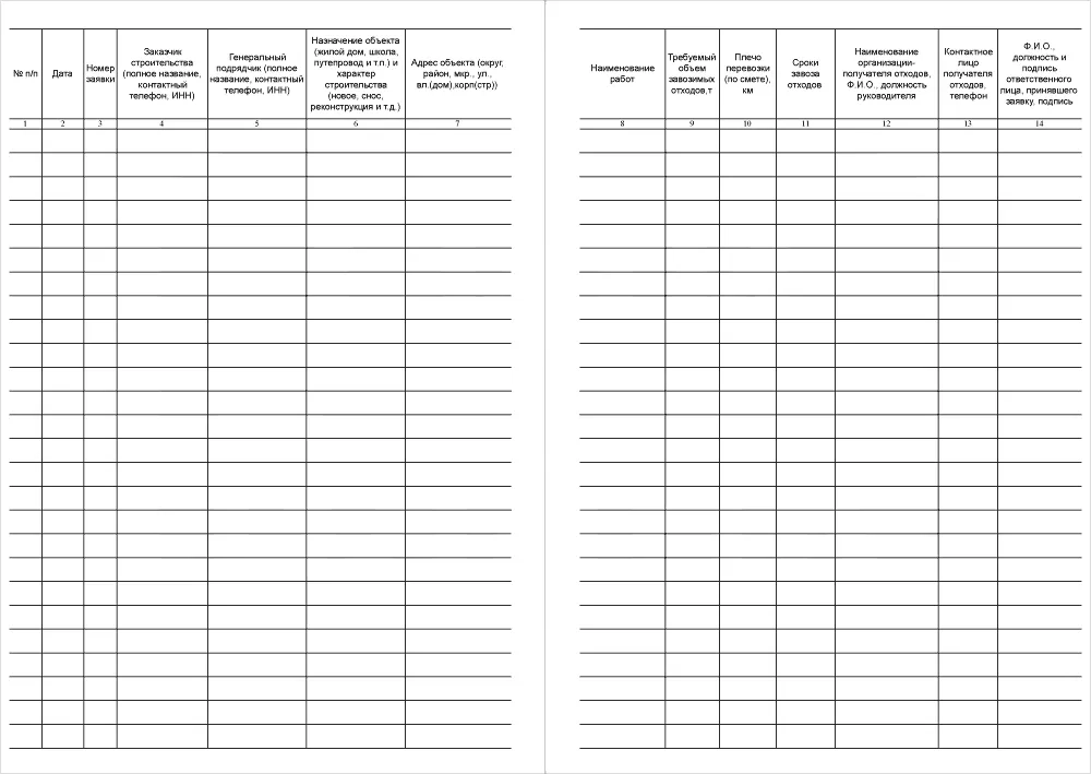 Журнал учета заявок на вывоз отходов 60 страниц мягкая обложка