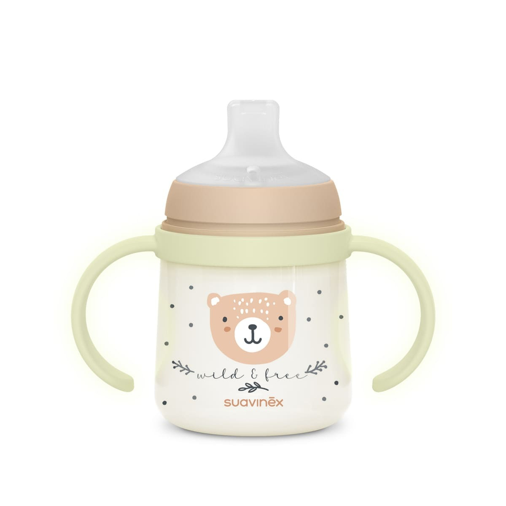 Бутылочка с ручками Suavinex Night Wild 150 мл коричневая, 6 мес+