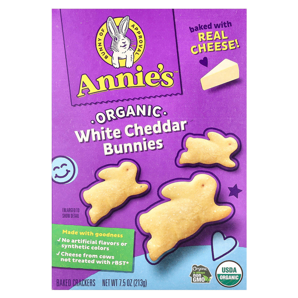 Annie's Homegrown, Органические кролики с белым чеддером, запеченные крекеры, 213 г (7,5 унции)