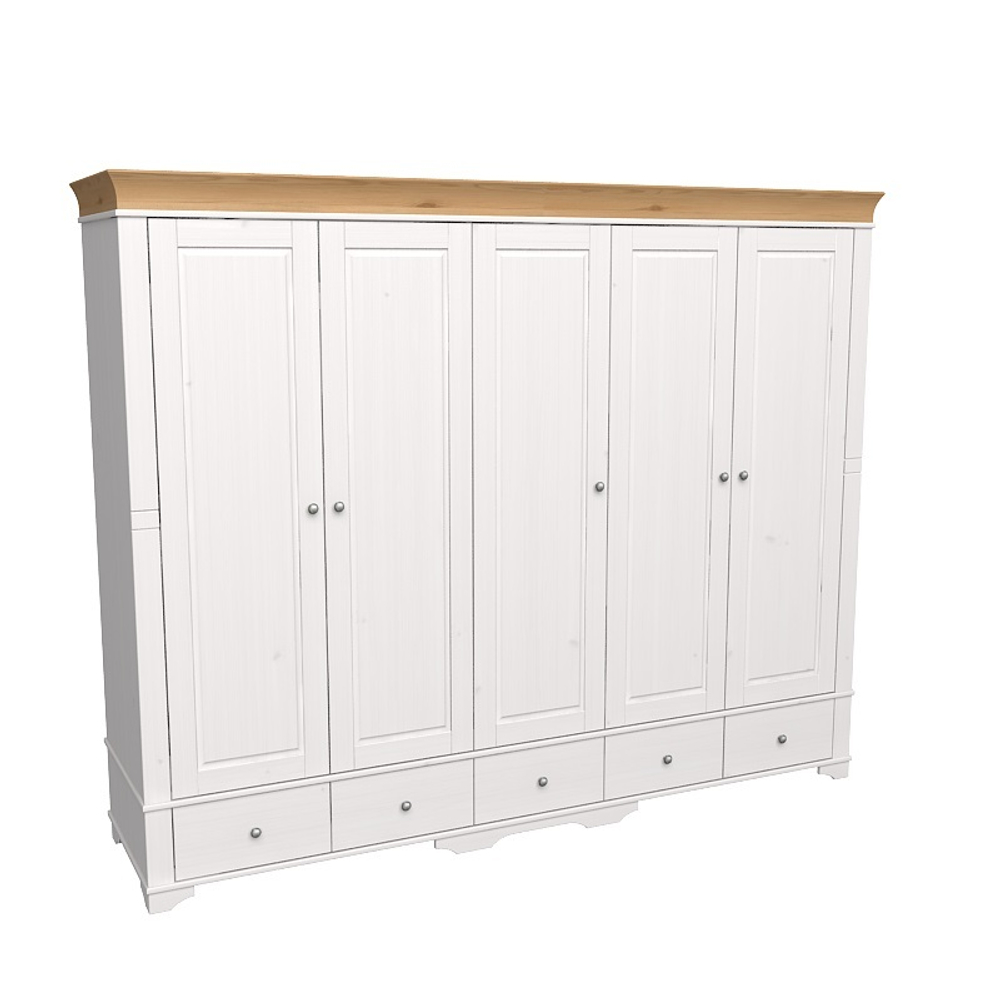 Шкаф 5-ти дверный с 5 глухими дверями «Бейли» белый воск/антик