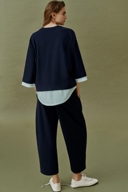 ZARA КОМБИНИРОВАННАЯ ТОЛСТОВКА С ДЛИННЫМИ РУКАВАМИ, МОРСКОЙ СИНИЙ