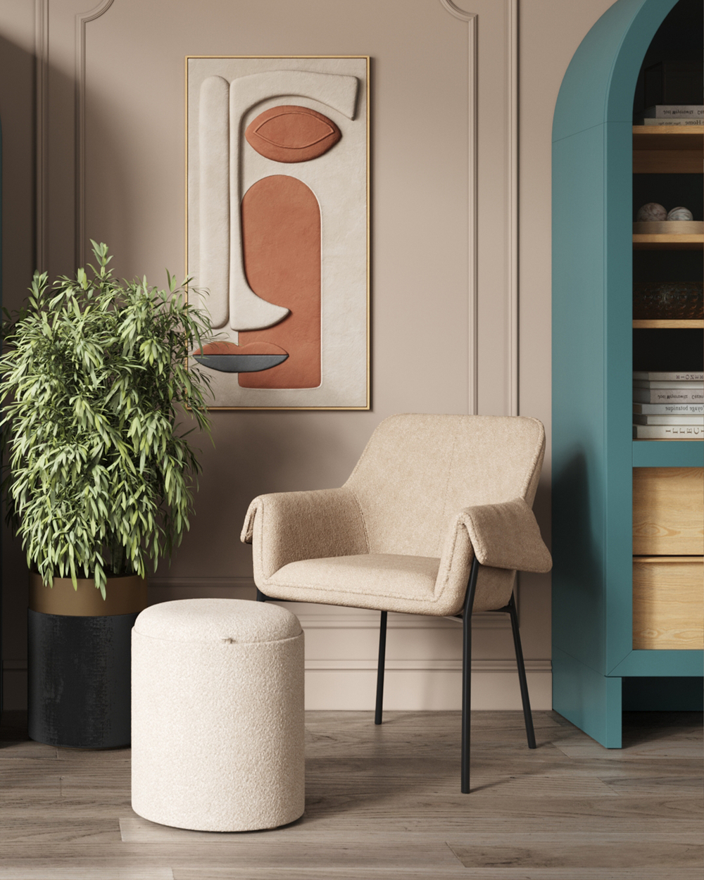 Пуф-столик с ящиком Хюгге S букле бежевый