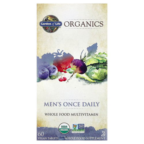 Garden of Life, Organics, мультивитамины из цельных продуктов для мужчин, 60 веганских таблеток