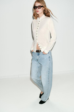 ZARA ДЖИНСЫ Z1975 LOOSE СО СРЕДНЕЙ ПОСАДКОЙ С ЭФФЕКТОМ КРАСКИ, ГОЛУБОЙ