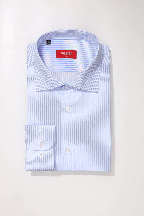 Сорочка мужская VESTER длинный рукав, бамбук/пэ, цвет белый в голубую полоску 51515 08