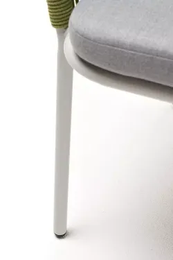 "Марсель" стул плетеный из роупа, каркас алюминий светло-серый (RAL7035) шагрень, роуп салатовый меланж круглый, ткань светло-серая