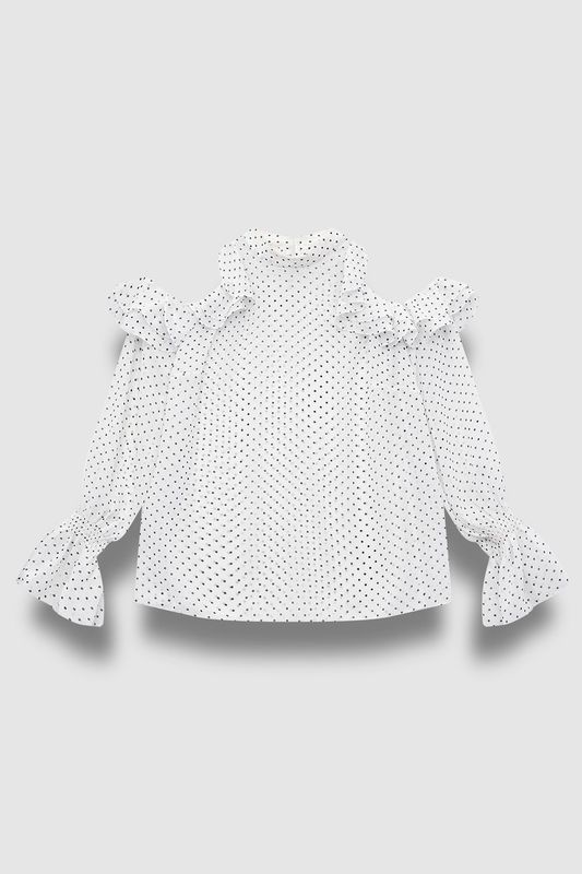 Блузка с открытыми плечами, принт горох