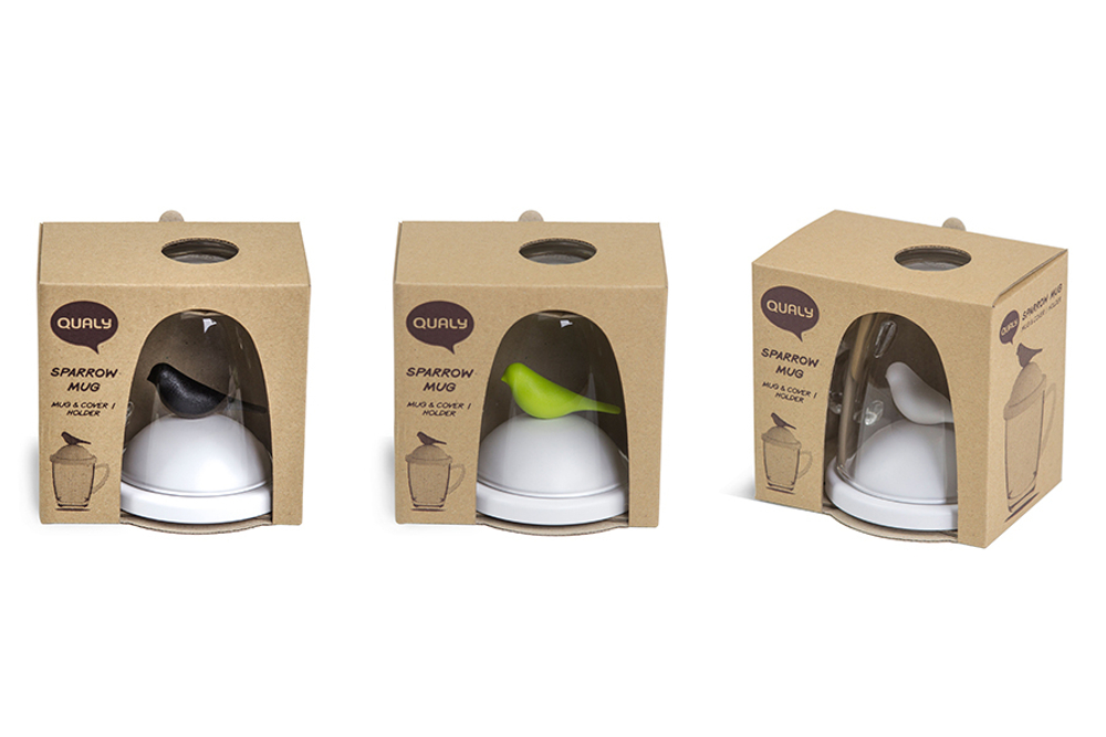 Чашка с крышкой Sparrow белая с черным Qualy