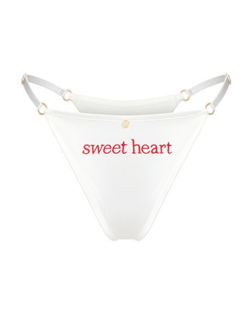 трусы стринги из натурального шелка с надписью sweet heart белые — фото 1