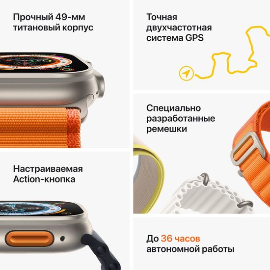 Apple Watch Ultra GPS + Cellular, 49 мм, корпус из титана, ремешок Alpine цвета «сияющая звезда», размер S