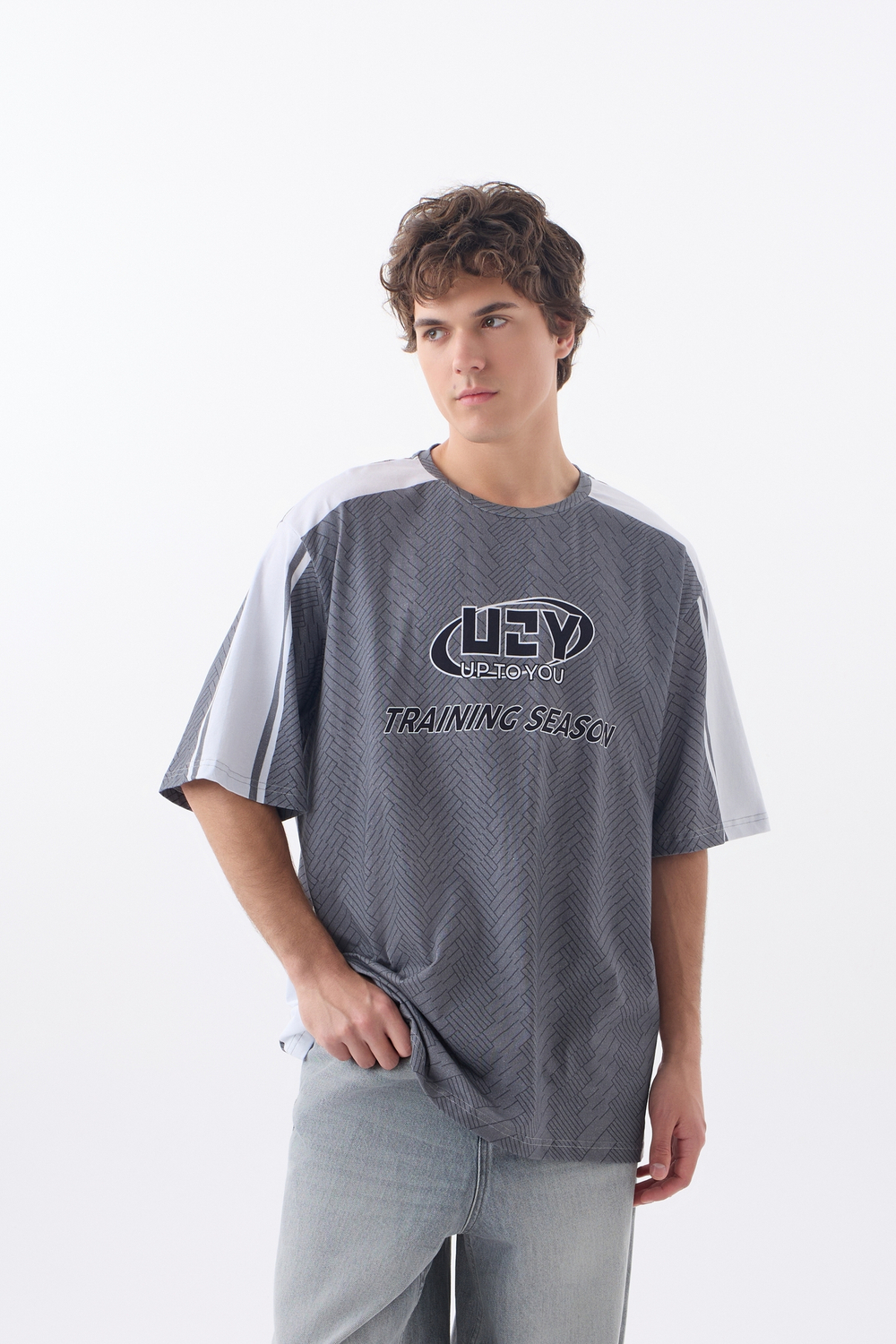Футболка мужская Oversize с пич эффектом "Retro Sport" Серый