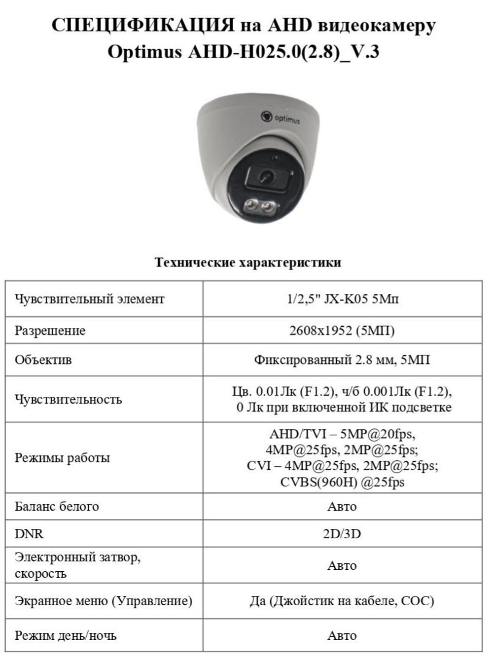 Видеокамера Optimus AHD-H025.0(2.8)_V.3