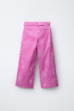 ZARA БРЮКИ С ЦВЕТОЧНЫМ ПРИНТОМ, РОЗОВЫЙ/БЕЛЫЙ