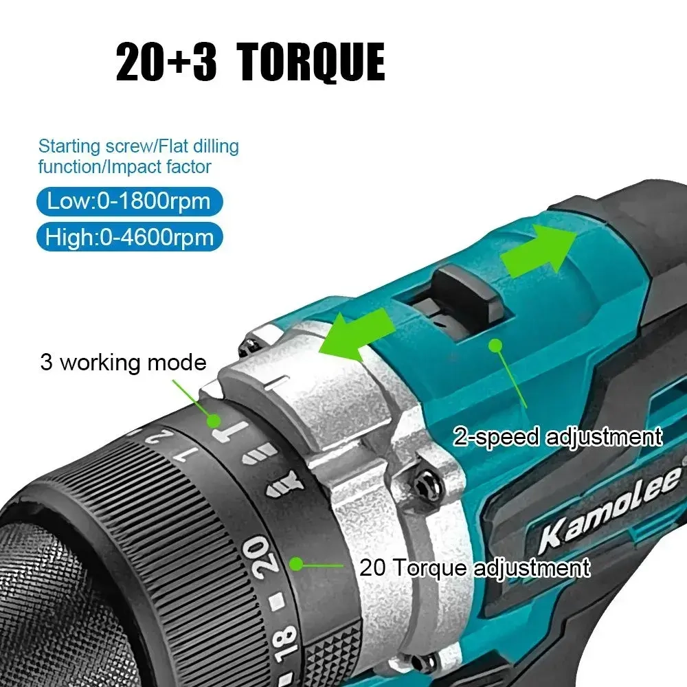 Kamolee Tool 650 Нм, 13 Мм,Аккумуляторная Бесщеточная Электрическая Ударная Дрель Для Бетона , Может Сверлить Лед , Стали И Древесины