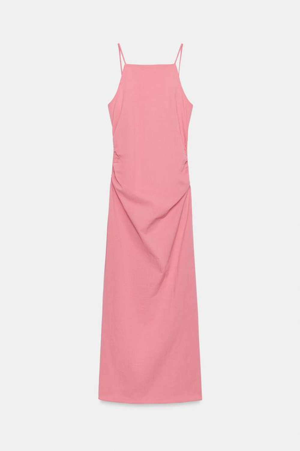 ZARA ПЛАТЬЕ МИДИ СО СБОРКАМИ, РОЗОВАТЫЙ