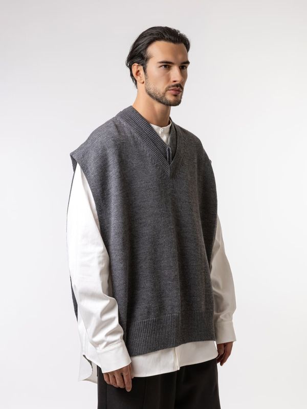 Пончо вязаное из мериноса серое - фото 4