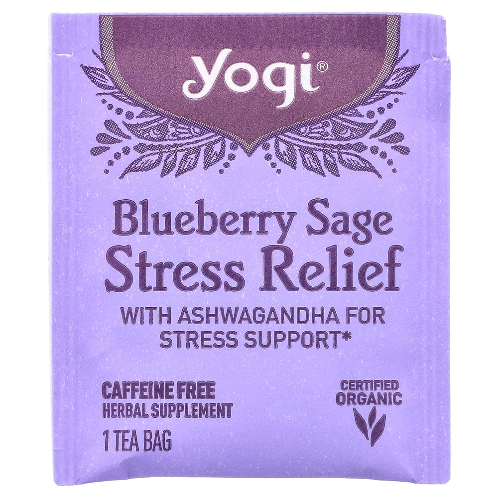 Yogi Tea, Stress Relief, голубика и шалфей, без кофеина, 16 чайных пакетиков, 32 г (1,12 унции)