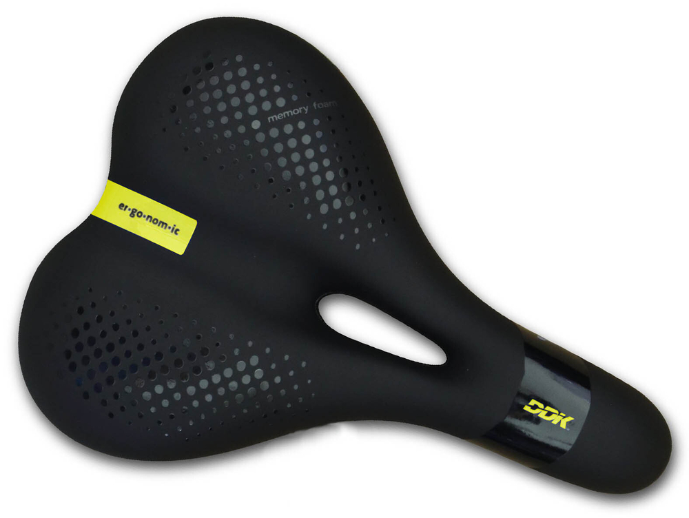 Седло DDK-391MF 270x196мм. MEMORY FOAM ( с памятью ), с прорезью. Чёрно-жёлтая графика   "Er-go-nom-