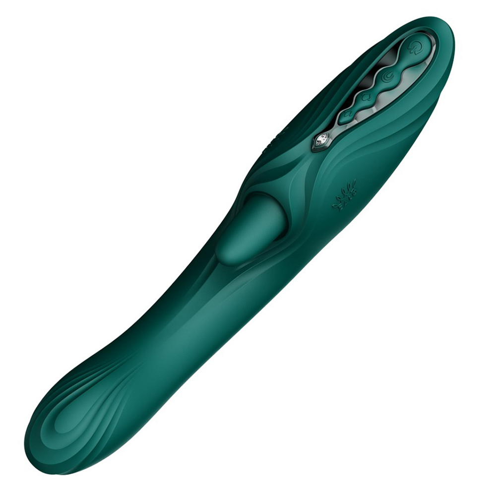 Зеленый вибратор-кролик 24,6см с функцией вылизывания и нагревом Zalo Ares G-Spot Rabbit Vibrator Turquoise Green