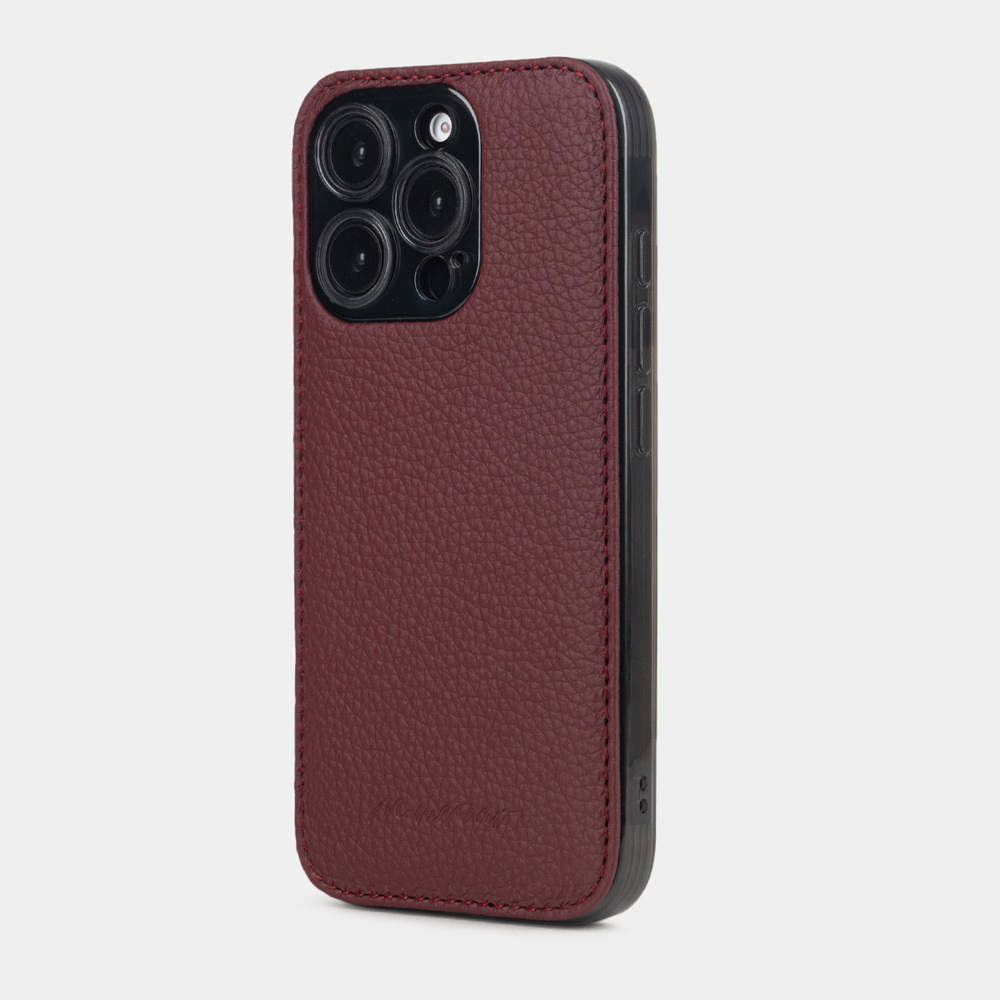 Чехол-накладка кожаная для iPhone 16 Pro Max, теленок бордового цвета