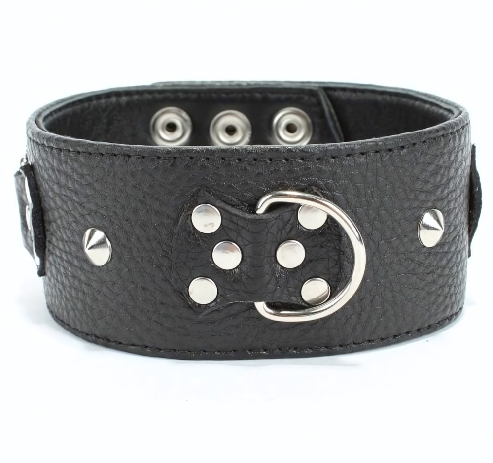 Черный кожаный ошейник с короткими шипами (Цвет: черный)