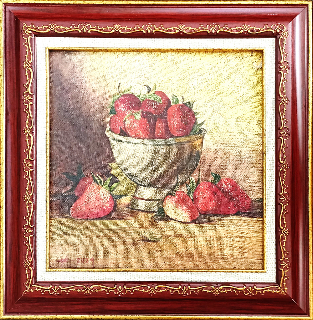 И. А. Сулковский."Натюрморт с клубникой". Холст. Темпера. 20х20 см