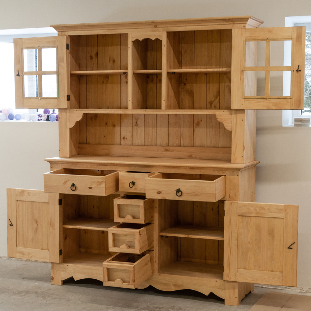 Шкаф буфет Прованс 4 двери 6 ящиков из массива сосны (верхняя и нижняя часть буфета)