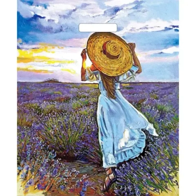 Пакет ПЭ с вырубной ручкой 38+3см(Лавандовое поле) Артпласт (х5 (комплект 50 шт)