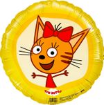 Шар (18"/46 см) Круг, Три Кота, Карамелька, Желтый