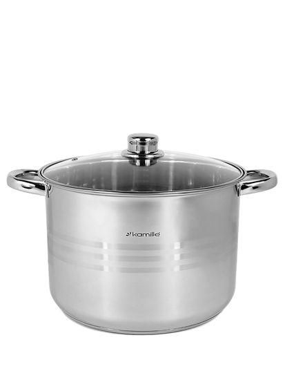 Кастрюля 15,5 л. из нержавеющей стали Kamille KM 5406 со стеклянной крышкой