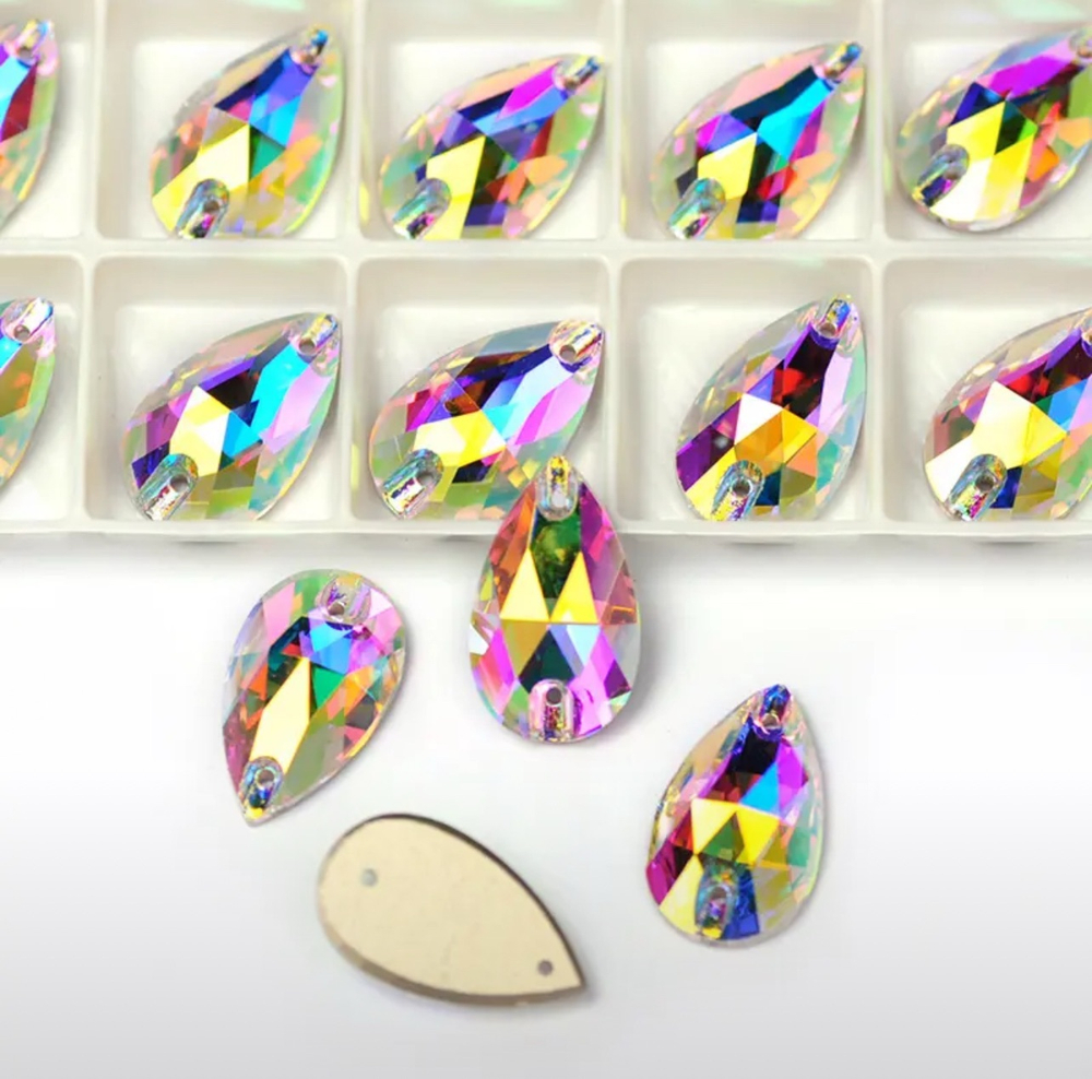 Стразы CR Crystal AB Drop 13*22mm пришивные