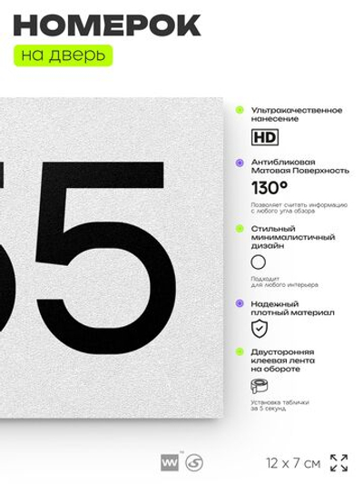 Номер на дверь 755, табличка на дверь для офиса, квартиры, кабинета, аудитории, склада, белая 120х70 мм, Айдентика Технолоджи