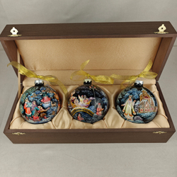 Набор из 3-х ёлочных шаров "Сказки" с росписью Палех