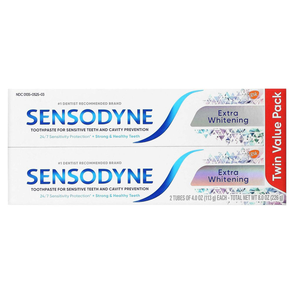 Sensodyne, Отбеливающая зубная паста с фтором, двойная упаковка, 2 тюбика по 113 г (4 унции)